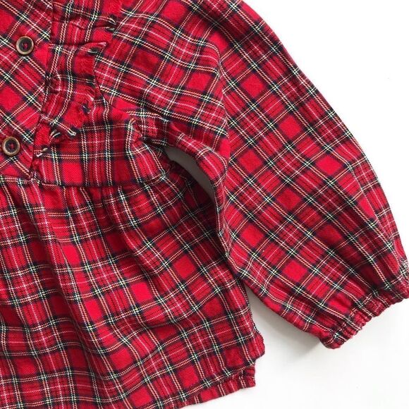 Zara red tarragon plaid ruffle blouse EUC 3/4T - Picture 3 of 5